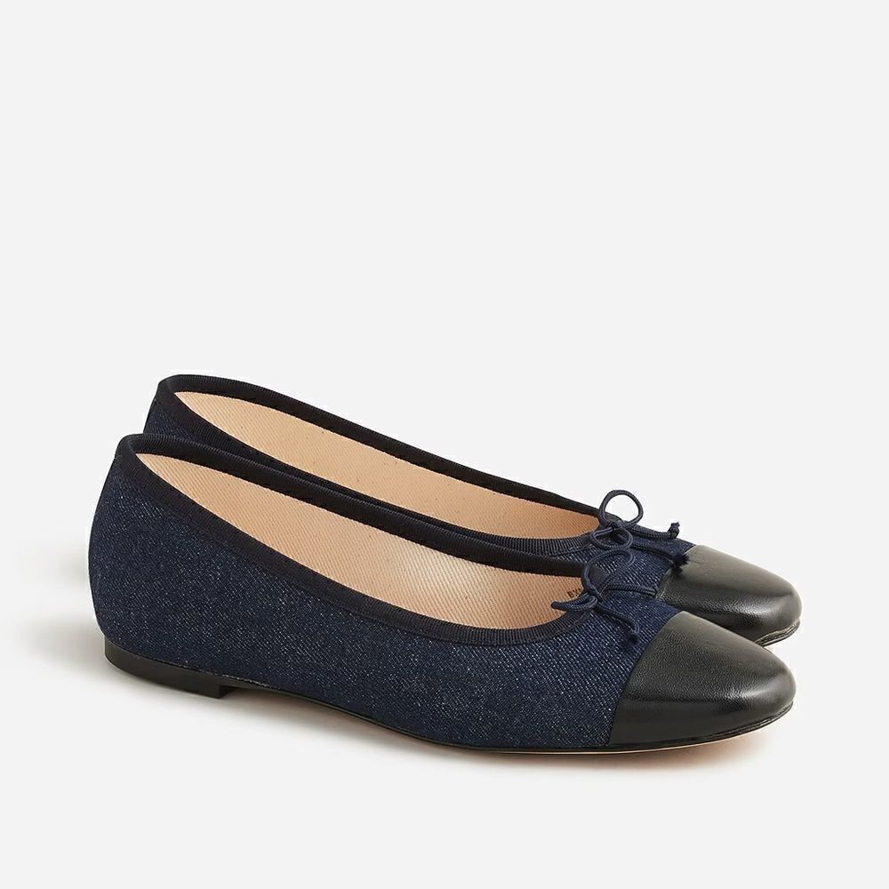 J Crew Zoe Cap Toe Ballet Flats in Washed Denim NIB